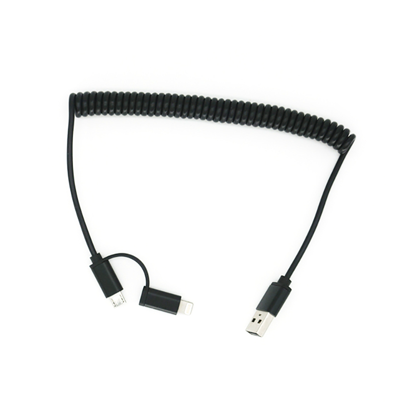 ShunXinda -Pu Spring Coiled 2 In 1 Usb Cable Micro 8 Pin Charging Sync Data Usb Cable-1