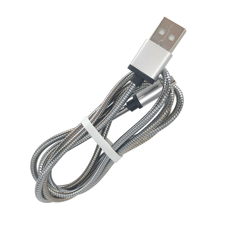 Stainless steel Metal spring fast charging usb cable SXD002