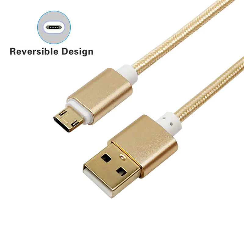 Double side micro V8 nylon braided data charging usb cable for mobile phone SXD130