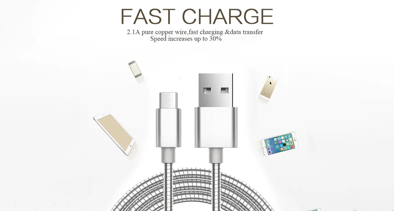 Stainless steel Metal spring fast charging usb cable SXD002