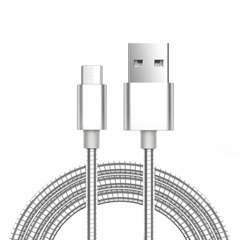 Stainless steel Metal spring fast charging usb cable SXD002