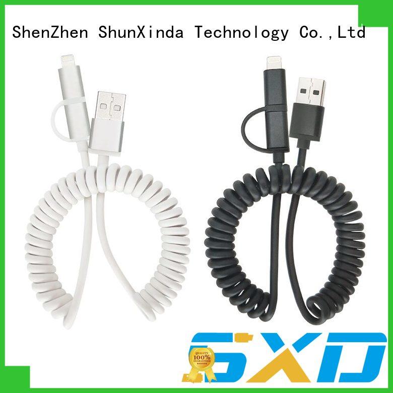 PU spring coiled 2 in 1 usb cable micro 8 pin charging sync data usb cable for iphone android SXD108
