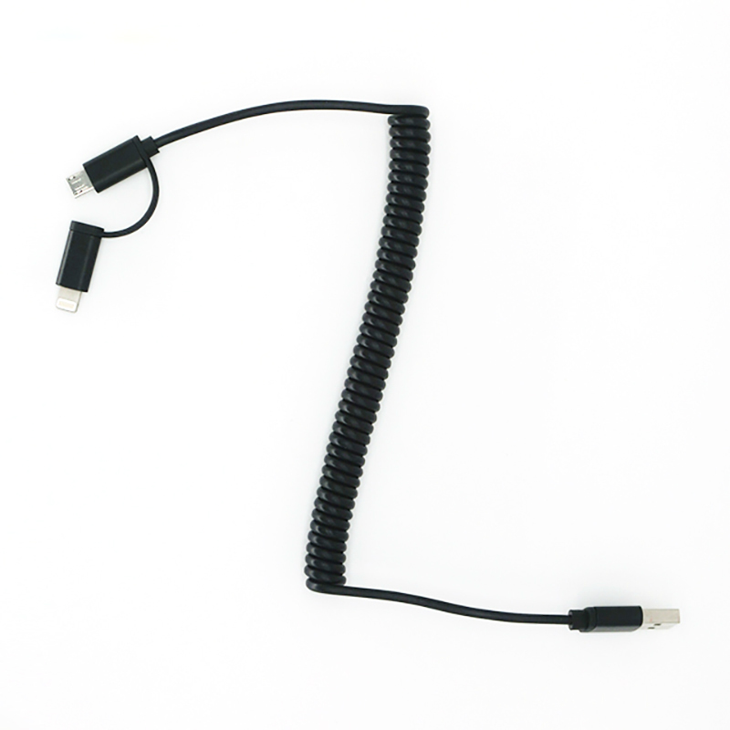 PU spring coiled 2 in 1 usb cable micro 8 pin charging sync data usb cable for iphone android SXD108-8