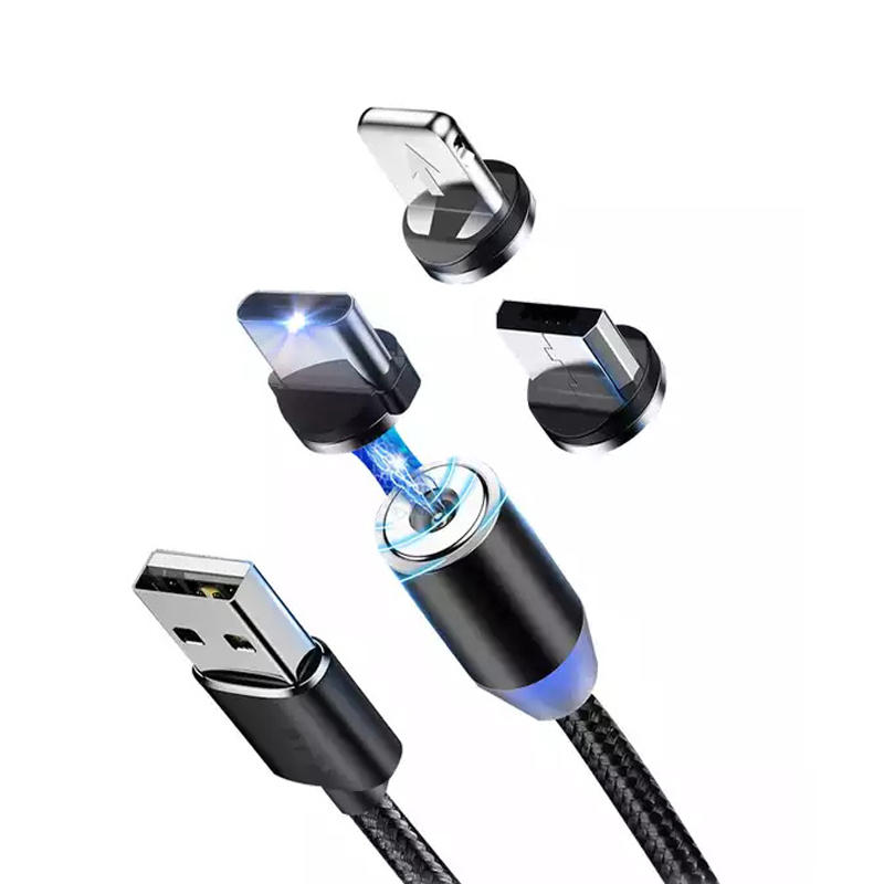 New arrival led 3 in 1 magnetic round charging sync data usb cable  SXD146