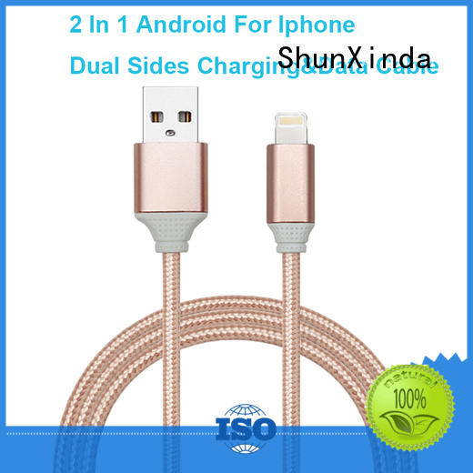 Fast Charging 2 in 1 Nylon Braided Dual Sided Charging Data Cord for Iphone Android